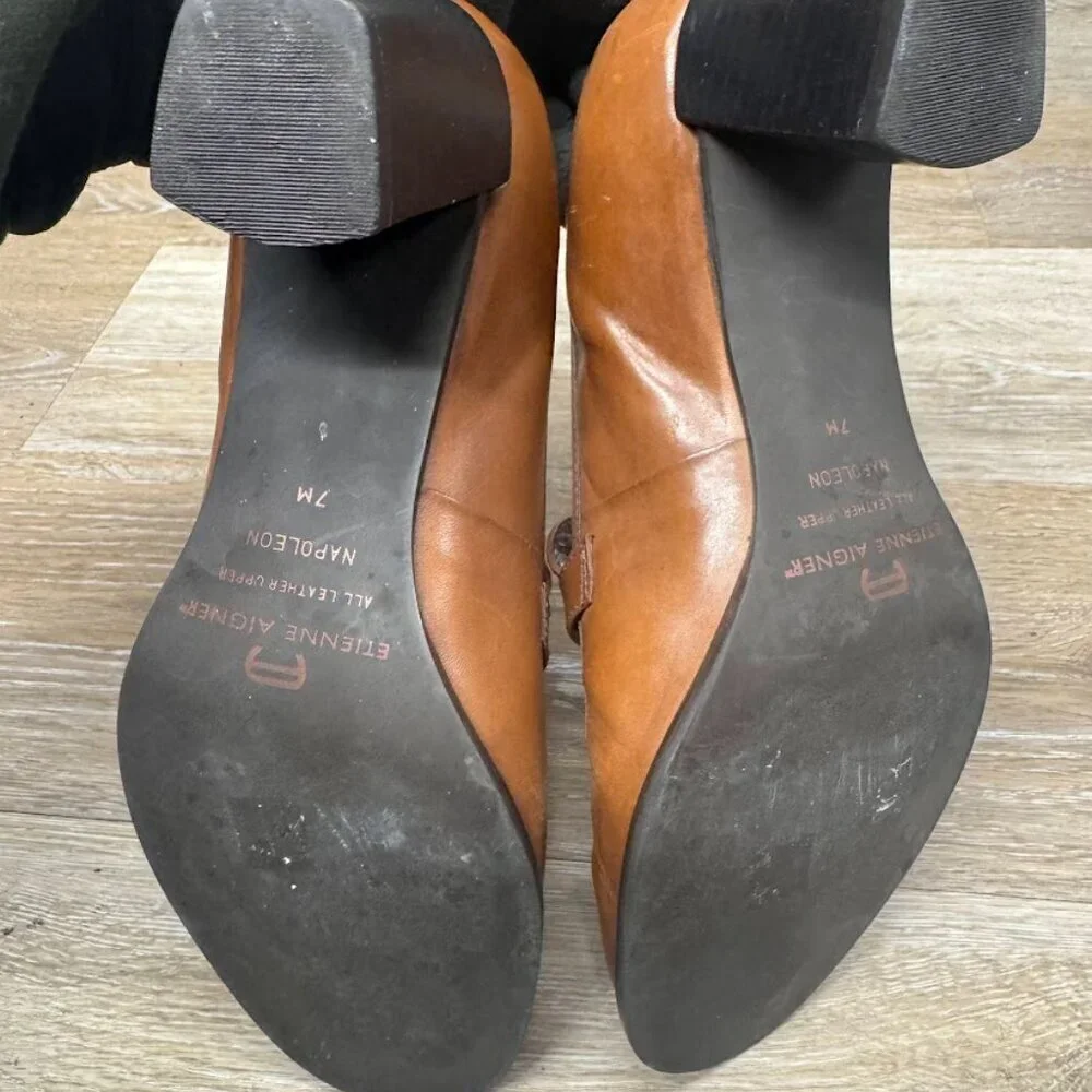 Etienne Aigner Napoleon Brown Leather Slip On Heels Women's Size 7 - Picture 4 of 7